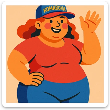 A plus-size woman with a cap that says "Komarova" in a vibrant toon style. sticker