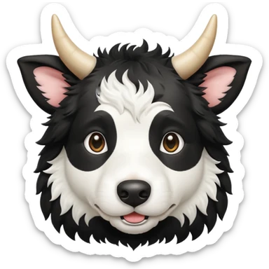 A black and white border collie has a cow's horns. sticker