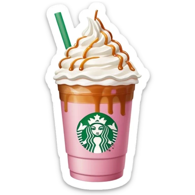 Pink Starbucks drink with Carmel and whipped crème with a bow sticker