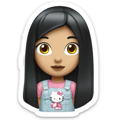 girl with a black straigth hair hello kitty sticker