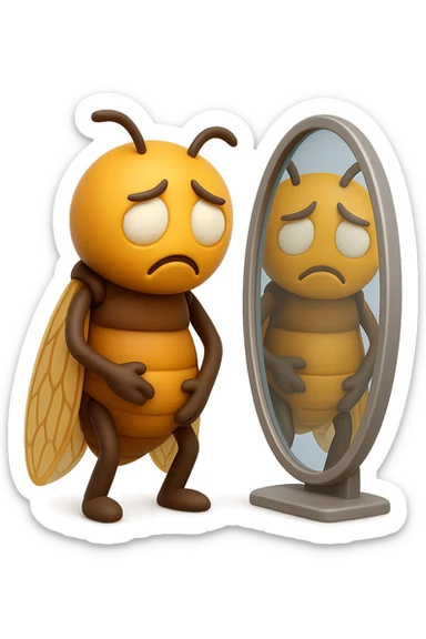 EMOJI STILE IPHONE 3D DI una cicala troste che si guarda allo specchio insoddisfatta del suo fisico, fagli gli occhi bianchi , non solo la pupilla sticker
