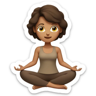 Brunette woman with brown hair in brown workout clothes meditating sticker