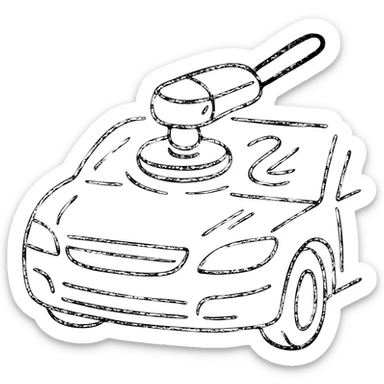 hand-drawn outlined icon of a polishing machine on a black car hood, silver details, reflection and soft shine waves, clean and modern sticker
