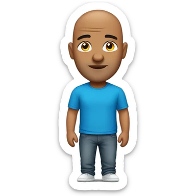 indian man in blue t shirt, fully shaved, head profi sticker