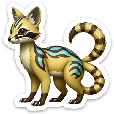 Rare realistic shiny warm-colored lush exotic cute edgy epic pretty futuristic beautiful handsome gorgeous aesthetic modern colorful vibrant cyber-Vernid-Protogen-Primagen-Wickerbeast-Genet-Trico-species-Fakemon-hybrid-creature by LiLaiRa, beautiful intricate markings, full body sticker