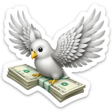 dinero con alas, un fajo de dólares con alas blancas volando sticker