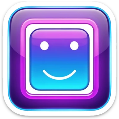 A glowing neon square in shades of blue and purple, transparent background sticker
