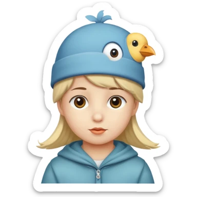 child with a bird hat sticker