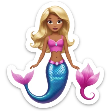 Brown skin blonde hair barbie mermaid with pink tail sticker