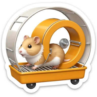 Hamster in plastic cage with hamster wheel sticker