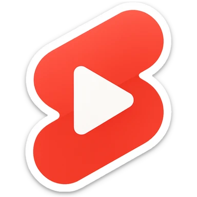 Modern minimalist logo inspired by YouTube Shorts but clearly distinct. Abstract red and white shapes on a white background. No text. Design a dynamic, playful symbol using rounded geometric forms, slightly resembling a play button or a film strip, but reimagined with a unique twist. Must look tech-oriented, simple, and brandable sticker