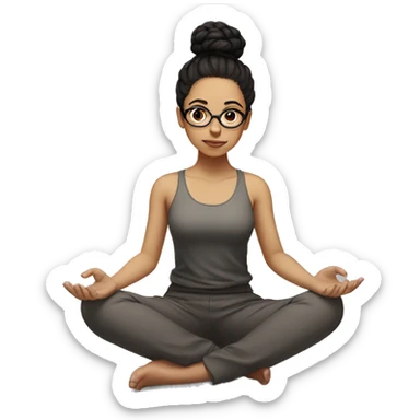 light skinned girl with glasses and a bun with black hair, meditating on the floor sticker