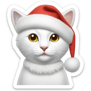 white cat with christmas hat sticker