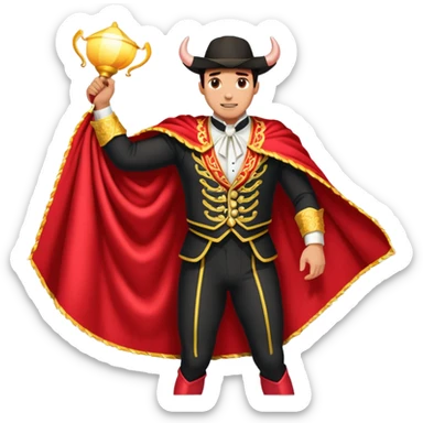 bull fighting where man has red blanket and bull runs past it sticker