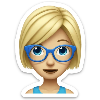 Sad upside down blonde girl with blue glasses sticker