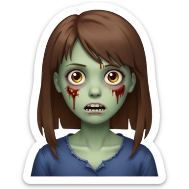 zombie girl with brown hair side bangs emoji sticker