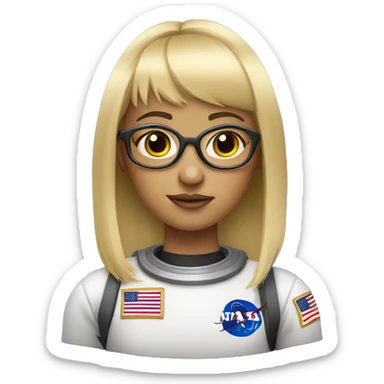a straight blonde hair girl, with bangs and round eyeglasses who is an astronaut sticker