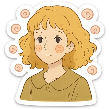 pale girl with curly medium-length blonde hair and baby pink swirls sticker