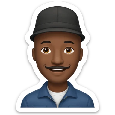 a tall dark hansome black man shaved head thin mustash with compton hat sticker