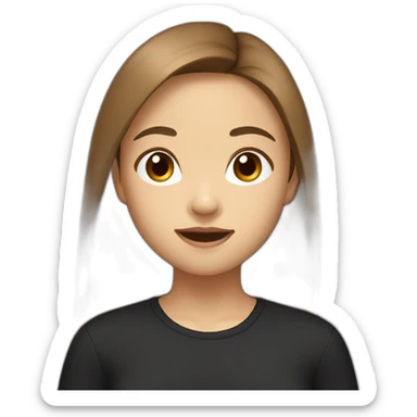 Brown long hair girl round face asian in a black shirt sticker