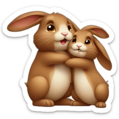 cute brown bunnies make hug sticker