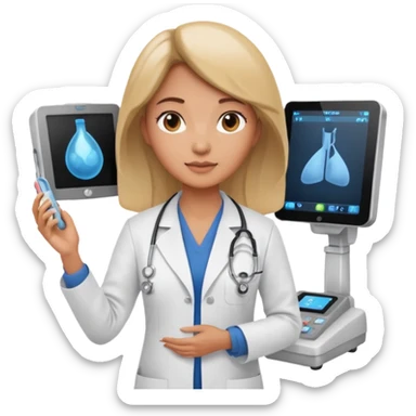 female doctor working an ultrasound machine sticker
