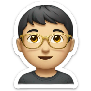 Chinese boy. Middle part and golden glasses sticker