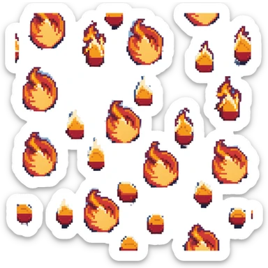 Bomberman vertical explosion tile, flames extending from top to bottom, orange/yellow core with red edges, flames about 60% of tile width, centered horizontally, clean pixel edges with motion detail sticker