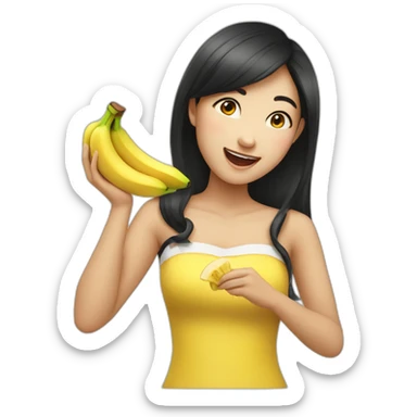 A beautiful asian girl eating a banana and winking sticker