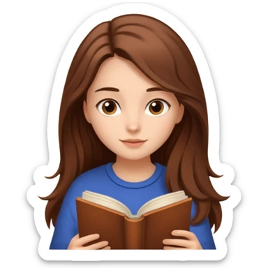 Cozy girl with long brown hair and brown eyes reading  sticker