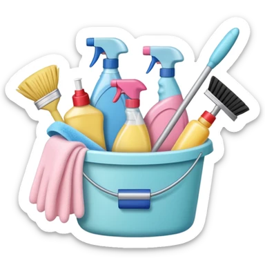 Realistic cleaning essentials with pastal color sticker