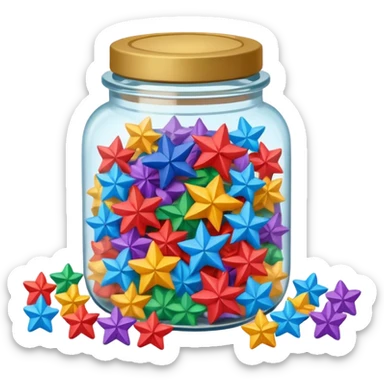a small jar overflowing with paper lucky stars sticker