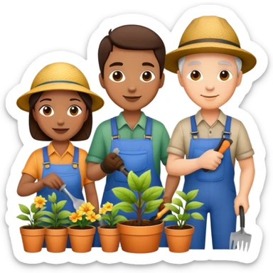 group of gardeners of different races and age  sticker