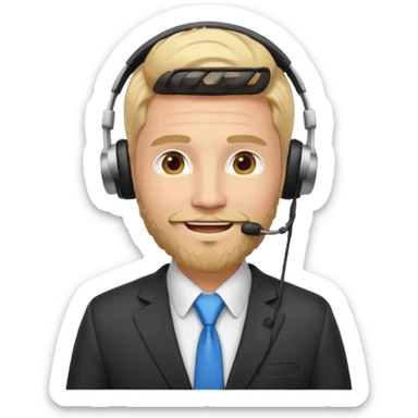 a sales agent with headphones and beard blonde hair smile sticker