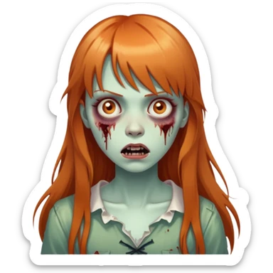 zombie girl with long ginger hair and bangs, expressive face sticker