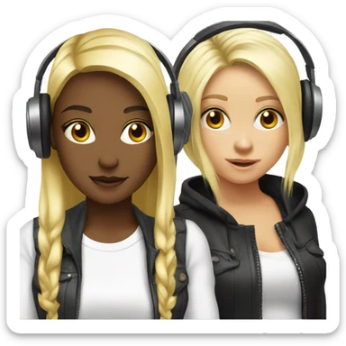 2 Girls dj with headphones one black one blonde hair  sticker