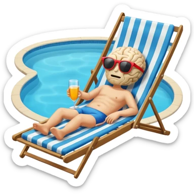 A brain lies in a deck chair wearing sunglasses at the edge of the pool. sticker