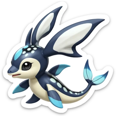 Black and white smooth glossy soft hot spotted Meloetta-Dialga-Orca-Giratina-Noivern-Vaporeon-Pokémon-Fakémon-fusion-hybrid-creature sticker