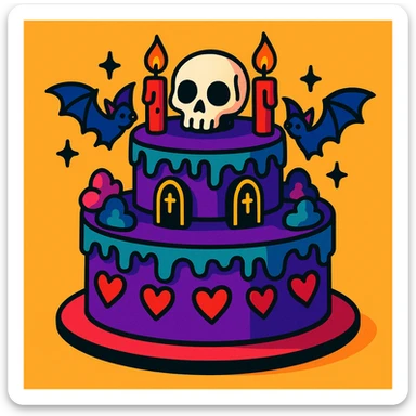 gothic cake, vibrant toon style, colorful and lively gothic cake with toon shading sticker