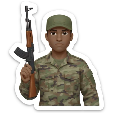 Do the military soldier in a camouflage uniform with the regular uniform cap; make the skin color just a little bit darker and the solute has to be with the other arm the right arm sticker