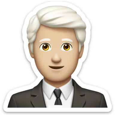 A whit man with dark brown hair and  white cat sticker