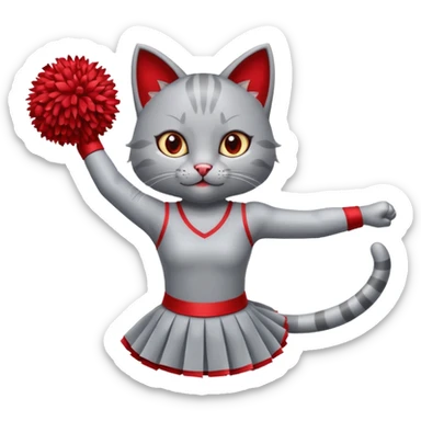 A cute sleek grey cat cheerleader twirling pom-poms with confident energy. sticker