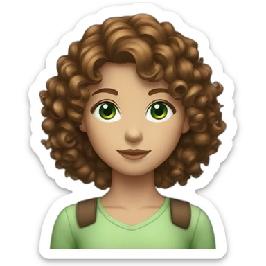 girl with brown curly hair and green blue eyes sticker