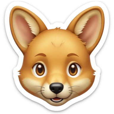 cinematic-cute-dingo-portrait-emoji,-head-tilted-playfully-and-inquisitively,-featuring-a-glossy-sandy-fur-with-naturally-perky-ears-and-round,-sparkling-amber-eyes-filled-with-curious-mischief,-simplified-yet-irresistibly-adorable-features sticker