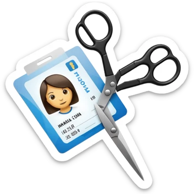 Scissors cutting an ID card in 2 parts.hyper realistic sticker