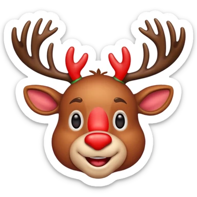 Τον Rudolf που χαμογελαει και με πολλά πολύχρωμα λαμπιόνια στα κερατάκια του sticker