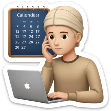 weekly calendar next to person thinking symbol should be shown in his head adjusting it with laptop sticker