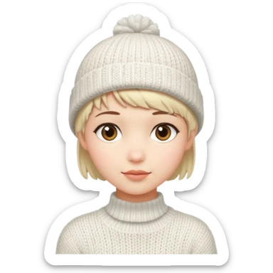 Girl pixiecut Hair white knitted wool cap piece of clothing sticker
