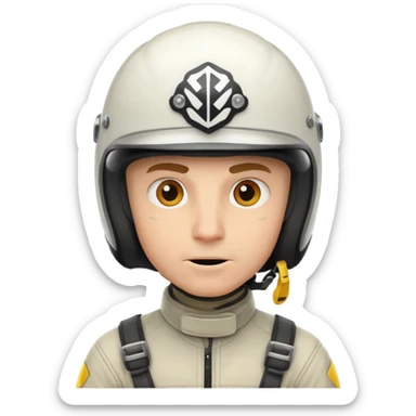 white male racer in helmet, crazy look, taking risks sticker