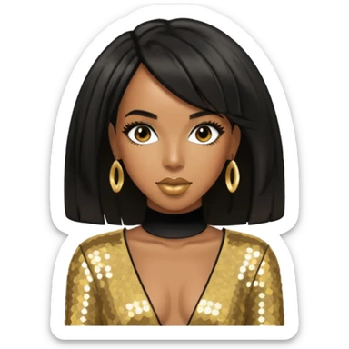 Kelly Rowland from Destiny's Child with black hair, gold outfit sticker